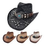 Straw Hat Hollow Cowboy Hats Breathable Wide Brim Patches Wholesale Summer Sun Caps for Men