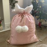 Velvet Blank Large Capacity Santa Sack Personalized Name Present Sack Velvet Grey Red White Pink with White Fluffy Pom Poms - Image 8