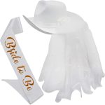 En''an Bride Cowgirl With Veil & Sash Women White Cowboy Hat Bachelorette Decorations Bridal Shower Party Dress up - Image 7