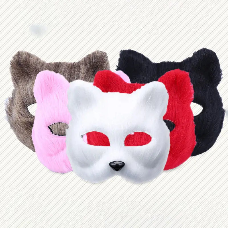 H62af76ddbc5e469babc04742a5011d496 LU-1999 DIY Little Fox Masquerade Animal Mask Cross Border White Pure Color Wool Material Bear Masks - Image 1