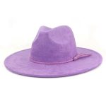 Wholesale High Quality Pink Wide Brim Women Hats Vegan Suede Fedora Hat Formal Dress Cap - Image 6
