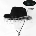 New Bridal Party Rhinestone Tassel Western Cowboy Hat White Diamond Festive Wedding Hat for Women - Image 18