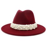Solid Color Fedora Wool Felt Hat With Pearl for Women Mndjs237 - Image 13