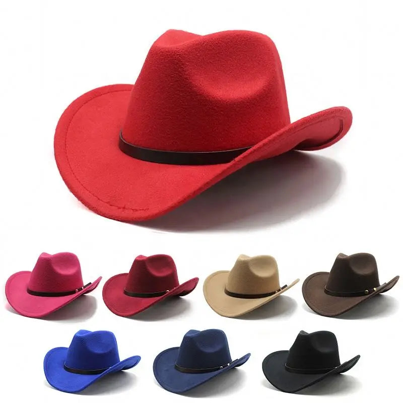 H65fba8036a684739ae6477340ccda3a4v Custom Hot Sale New Fashion High Quality With Belt Hat Vintage Multi Colors Felt Cowboy Hats Women Man - Image 1