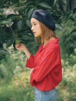 Berets-EA138 2022 Vintage Felt 100% Custom Wool  Embroidery Red Berets Girl Beret Caps for Women - Image 4