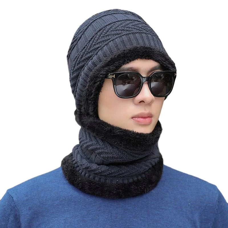 H688c486fdc2540cb9a2c11ad13aedb44m 2024 Unisex Fashion Fleece Lining Winter Warm Men Knitting Beanie Hat and Scarf Set Wholesale - Image 1