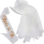 En''an Bride Cowgirl With Veil & Sash Women White Cowboy Hat Bachelorette Decorations Bridal Shower Party Dress up - Image 6