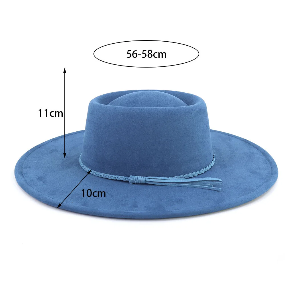 New Hot Sale Vintage Bowler Panama Fedora Hat Women Flat Hat 10cm Wide Brim Water Drop Fedora Felt Hats in Stock