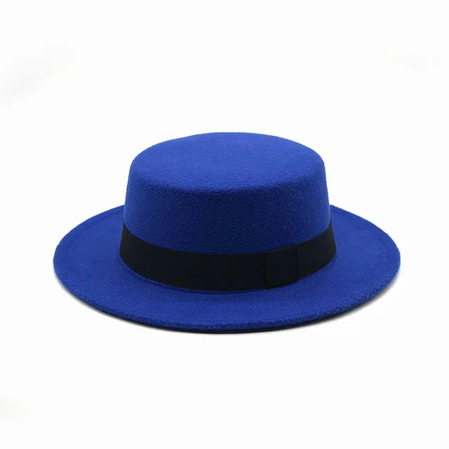 H6b73513a00314616b5c3e8b95deedbe65 Wholesale Flat Top Fedora Hat, Ladies Felt Wide Brim Unisex Fedora Hats - Image 1