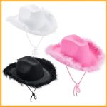 Pink Western Style  Women Girl Rolled Fedora Feather Edge Beach Cowboy  Cowgirl Hats - Image 5