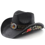 New Arrive Retro Hardtop Western Travel Panama Big Cowboy  Brim Hat with Floral Embroidery Hat for Unisex Beach Outdoor Sunshade - Image 9