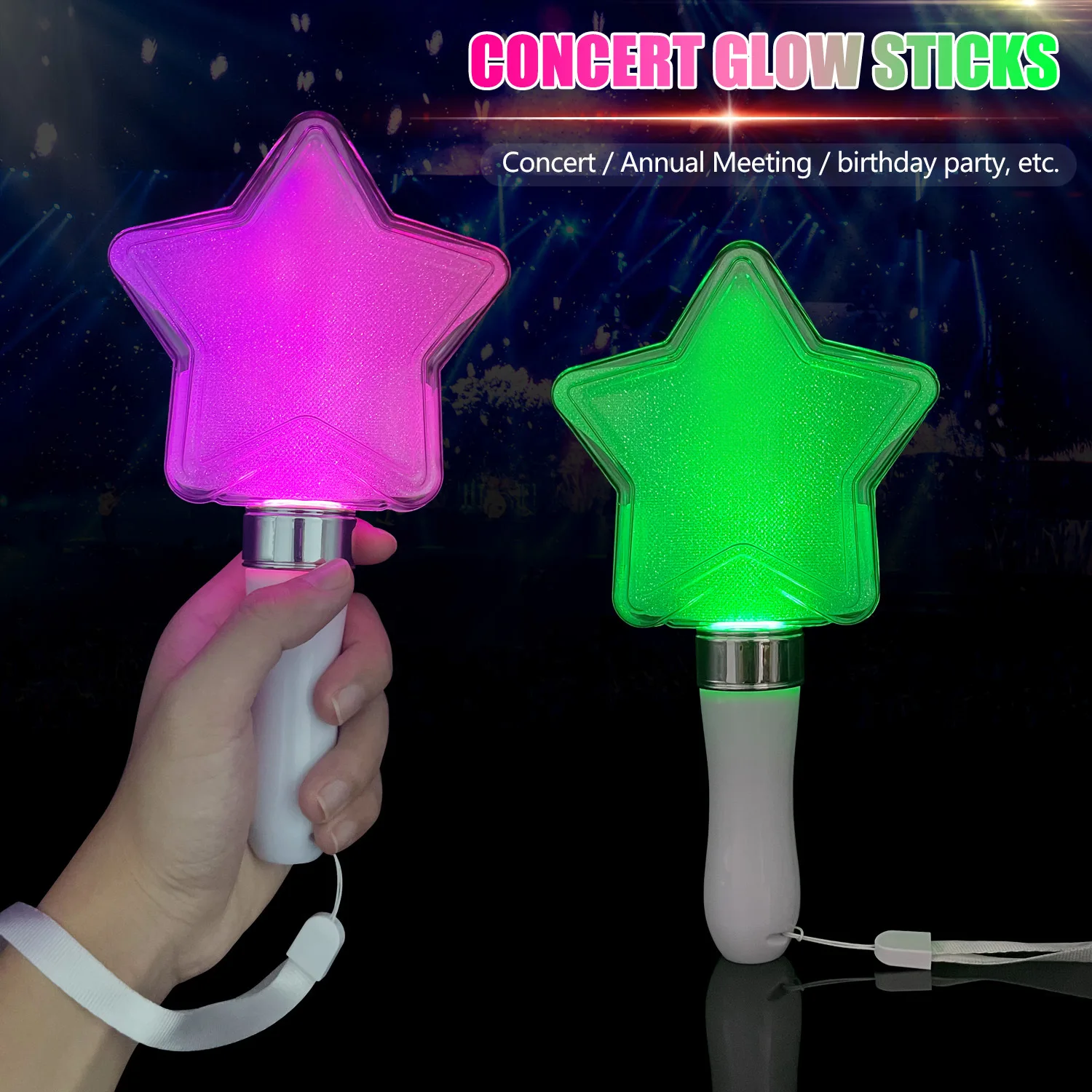 15 Colors Star Shaped LED Light up Neon Flashing Glow Stick for Concert Cheer Carnival Holiday Evening Event Party Supplies
