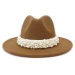 Solid Color Fedora Wool Felt Hat With Pearl for Women Mndjs237 - Image 2