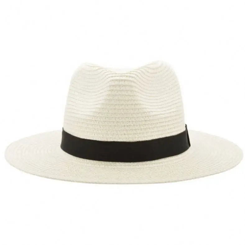 H6fda530a01e14d66a2242add3a096faaH Panama-T16 Hot Sale Paper Straw Summer Panama Hats for Men Women, Fashion Unisex Wide Brim Panama Fedora Hat With Black Ribb - Image 1