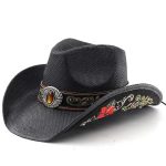 New Arrive Retro Hardtop Western Travel Panama Big Cowboy  Brim Hat with Floral Embroidery Hat for Unisex Beach Outdoor Sunshade