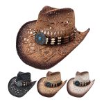 Straw Hat Hollow Cowboy Hats Breathable Wide Brim Patches Wholesale Summer Sun Caps for Men - Image 2