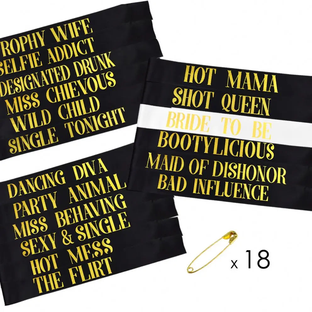 H7a0fe652ac474d63bbc16aeae2856674P 12 Pcs Bachelorette Party Sashes- Bride to Be Sash and Bride Tribe Sashes Black - Image 1
