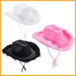 Cowgirl Hats for Women Girl Rolled  Pink  White Black purple Yellow Western Style Fedora Hat Feather Edge Beach Cowboy Hat - Image 4