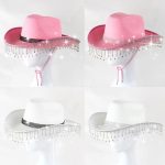 New Bridal Party Rhinestone Tassel Western Cowboy Hat White Diamond Festive Wedding Hat for Women - Image 5
