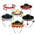 Mesr-026  Mexican Hat Party Decorations Supplies  Mayo Sombrero Headband Mini Straw Pet Hats Headband