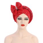 African New Pearl Design Bow Knot Turban Striped Turbans With Beaded for Wedding Party - Image 7