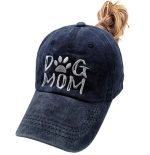 011364 Women's Embroidered Adjustable Denim Baseball Cap Tail Hat Dog Mom - Image 2