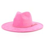 Wholesale High Quality Pink Wide Brim Women Hats Vegan Suede Fedora Hat Formal Dress Cap - Image 25