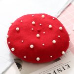Autumn Winter Wholesale Fashion Pearl Beret Women Pearls Black Beret Cap Cashmere Beret Hat for Women - Image 2
