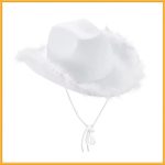Western Style for Women Girl Rolled Fedora Hat Feather Edge Pink Cowboy Cowgirl Hats - Image 5