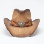 Brown Woven Straw Cowboy Hat Gold Scroll Floral Embroidery Horse Concho Paper Band Western Cowgirl Daily Party - Image 3