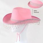 New Bridal Party Rhinestone Tassel Western Cowboy Hat White Diamond Festive Wedding Hat for Women - Image 6