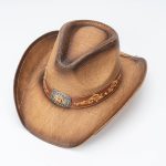 Brown Woven Straw Cowboy Hat Gold Scroll Floral Embroidery Horse Concho Paper Band Western Cowgirl Daily Party - Image 2