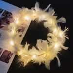 Wreath Ladies Girls Angel Hen Night Fancy Dress Party Glow Headband Festival Decorations LED White Feather Head Garland Hairban