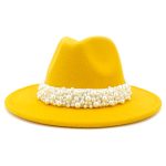 Solid Color Fedora Wool Felt Hat With Pearl for Women Mndjs237 - Image 9