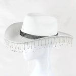 New Bridal Party Rhinestone Tassel Western Cowboy Hat White Diamond Festive Wedding Hat for Women - Image 4
