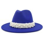 Solid Color Fedora Wool Felt Hat With Pearl for Women Mndjs237
