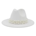 Solid Color Fedora Wool Felt Hat With Pearl for Women Mndjs237 - Image 8