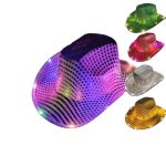LT-12 Custom Unisex PINK Led Jazz Light up SEQUIN Cowgirl Cowboy Hat Wholesale White Western Women Men Party HAT