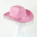 New Bridal Party Rhinestone Tassel Western Cowboy Hat White Diamond Festive Wedding Hat for Women