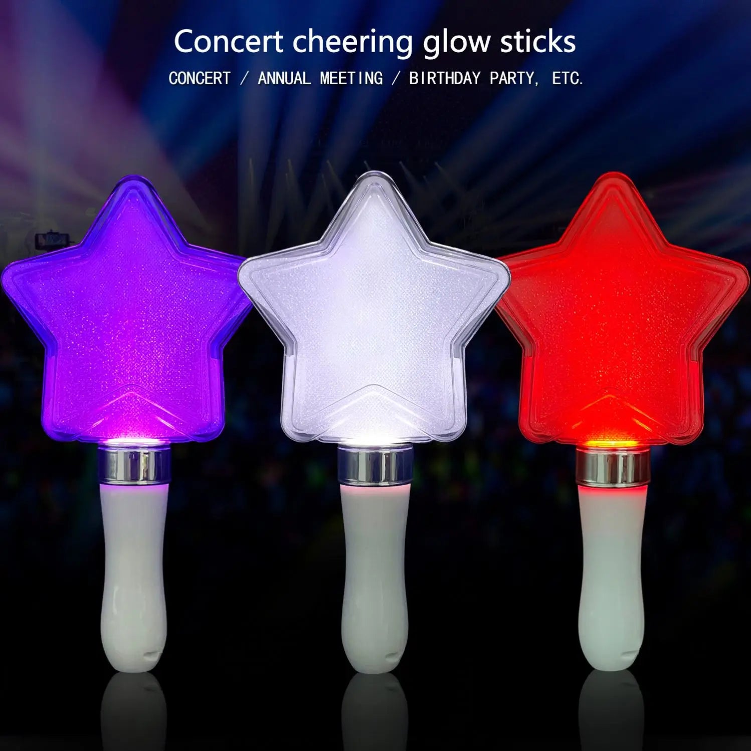 H9d95042845e044a0b0cafe4c47a55b8a4 Flashing Glow Stick for Concert Cheer Carnival 15 Colors Star Shaped LED Light up Neon Holiday Evening Event Party Supplies - Image 1