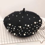 PLA-1005 Women Knitted Beaded Luxury Beret With Pearls Fashion Cashmere Warm French Hats - Image 7
