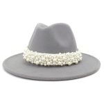 Solid Color Fedora Wool Felt Hat With Pearl for Women Mndjs237 - Image 19
