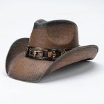 Distressed Ombre Brown Paper Cowboy Hat with Longhorn Bull Concho Rivet Vintage Western Cowgirl Design Daily Party - Image 7