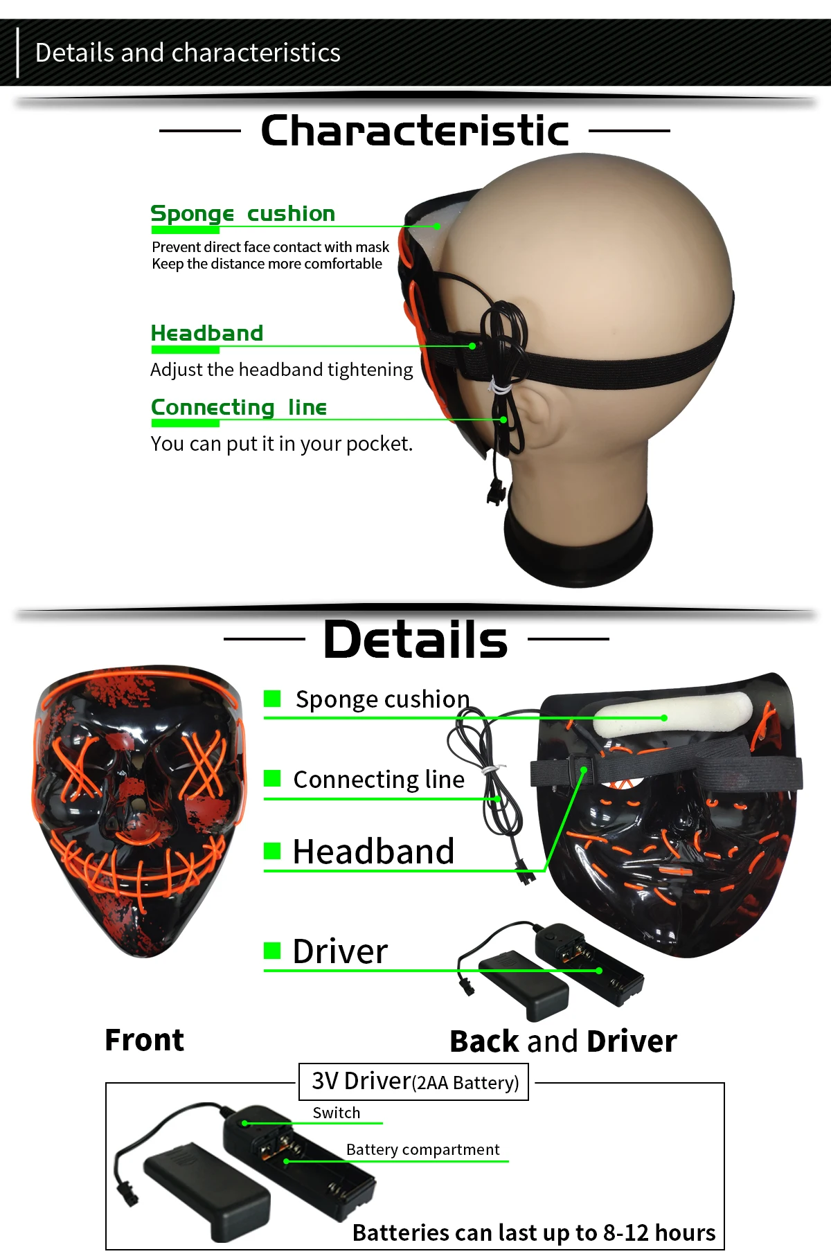 El Wire Rave LED Mask Light up Guy Fawkes Anonymous V for Vendetta Mask