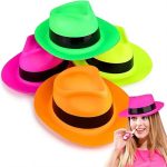 Gangster Fedora Dress Neon  Hats for Glow Halloween Women Girls Costume 70'S Style Dressing up Party - Image 6