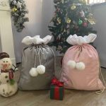 Velvet Blank Large Capacity Santa Sack Personalized Name Present Sack Velvet Grey Red White Pink with White Fluffy Pom Poms - Image 4