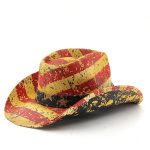 Classics America Flag Painting Straw Hats for Women and Men Summer Casual Scrawl Style Wide Brim Cowboy Straw Hats Leather Bands - Image 3