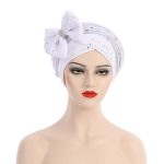 African New Pearl Design Bow Knot Turban Striped Turbans With Beaded for Wedding Party - Image 11
