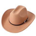 CEN-063  Large Brim Leather Belt Metal Buckle Classic Plain Winter Western Hat for Men Women 100% Felt Polyester Cowboy Hats - Image 5