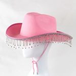New Bridal Party Rhinestone Tassel Western Cowboy Hat White Diamond Festive Wedding Hat for Women - Image 2